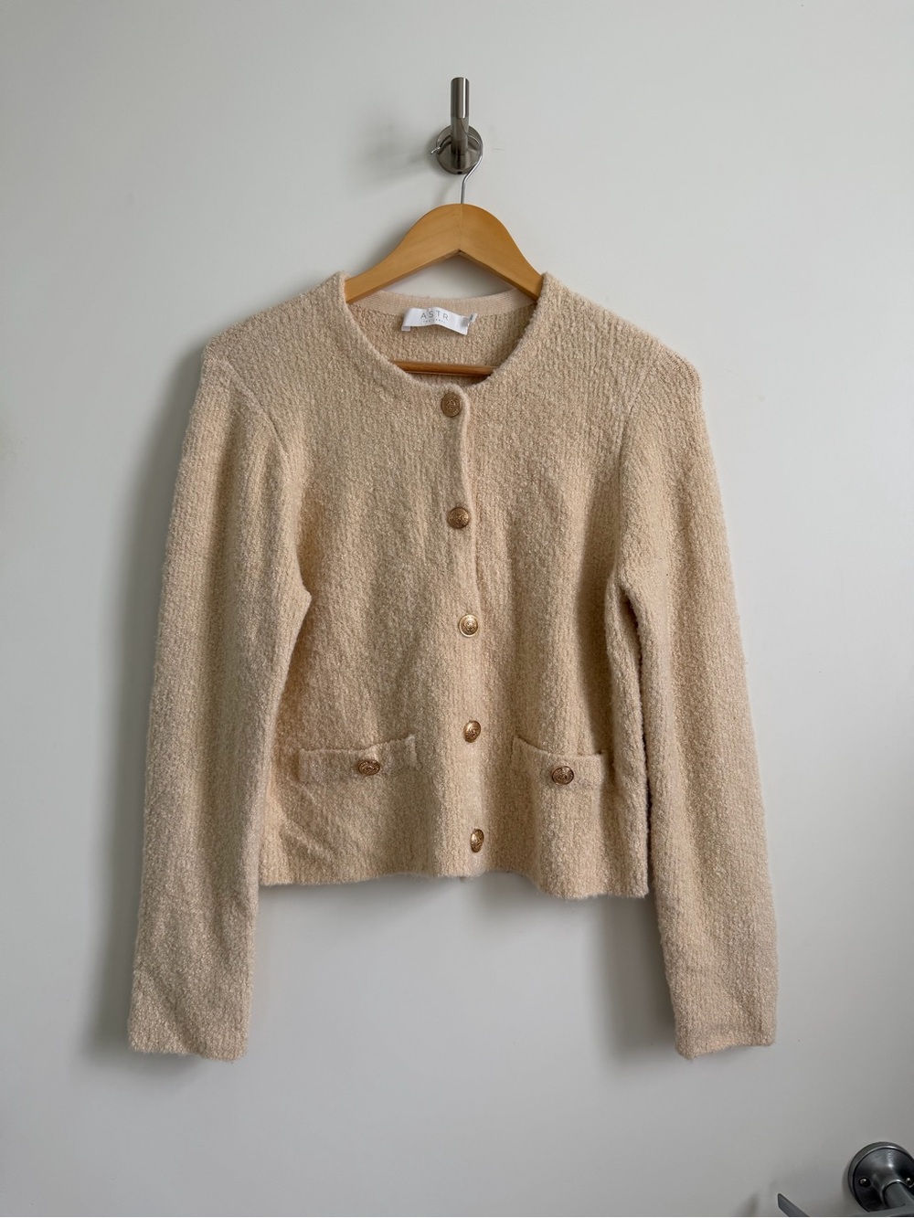Astr Cream Teddy Bouclé Button Jacket